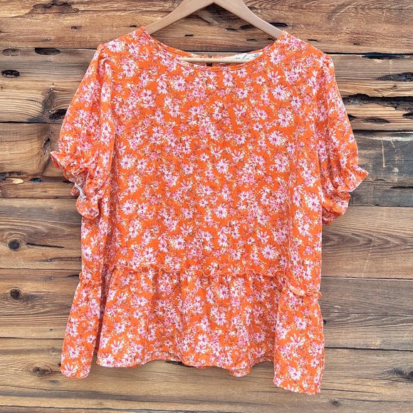 Liberty Love Tops - LIBERTY LOVE | Orange Pink Floral Blouse 2XL